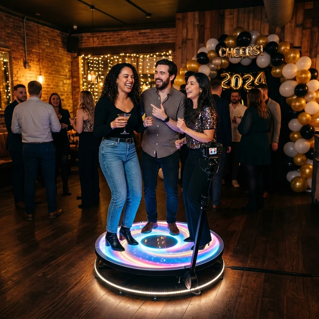 Invitados disfrutando en la plataforma 360 Aura al interior